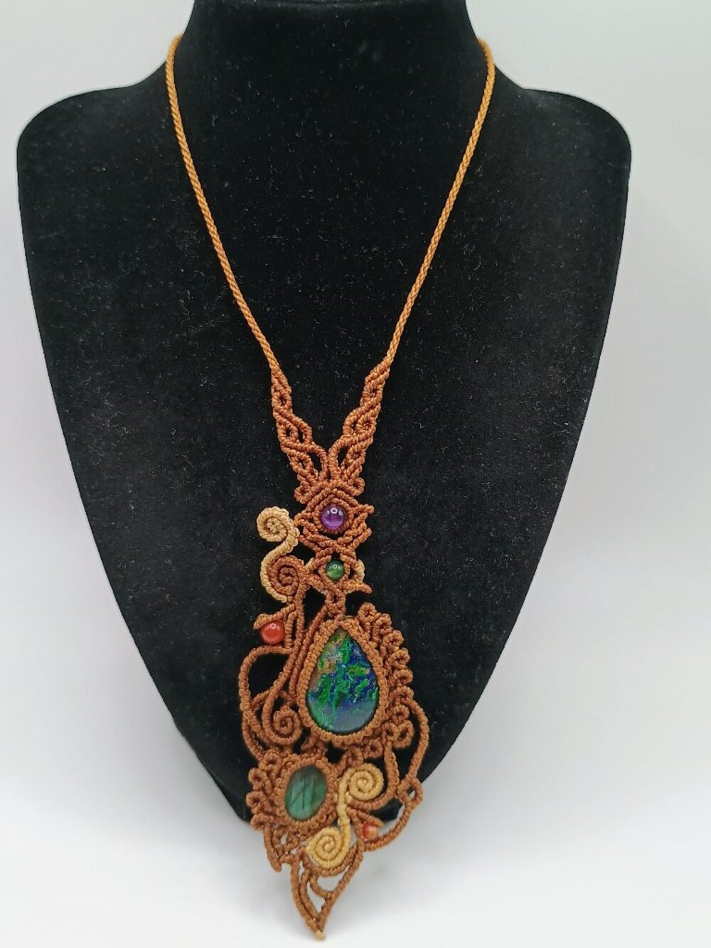 Spiritual Amulet Necklace Macrame Art Natural Turquoise